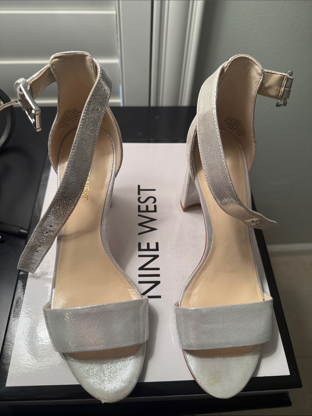 Nine West Woman’s Metallic Silver Mary Jane Sandals